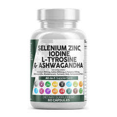 GINAX 16-in-1 Selenium Blend Capsules — Selenium, Zinc, Iodine, L-Tyrosine, Ashwagandha, Turmeric, Bladderwrack, Kelp, Schisandra, Forskolin, Cayenne Pepper, Vitamins A, C & D3, Magnesium, Copper, Manganese