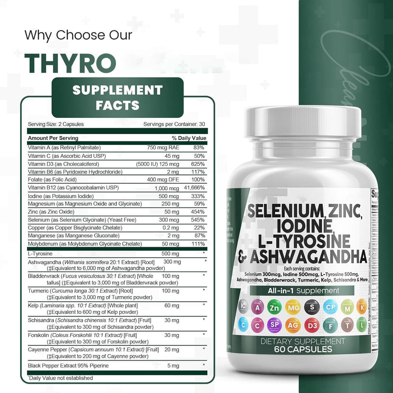 GINAX 16-in-1 Selenium Blend Capsules — Selenium, Zinc, Iodine, L-Tyrosine, Ashwagandha, Turmeric, Bladderwrack, Kelp, Schisandra, Forskolin, Cayenne Pepper, Vitamins A, C & D3, Magnesium, Copper, Manganese