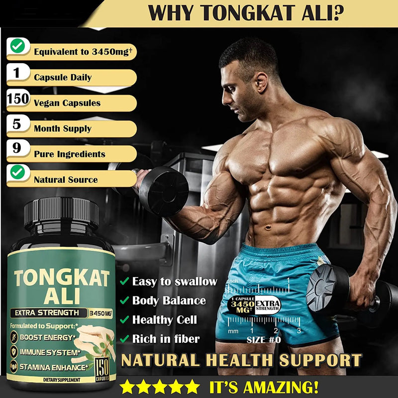 Tongkat Ali (Longjack) Capsule with 9 Natural Herbs (3450mg) | Dietary Supplement for Libido, Sexual Performance, and Energy