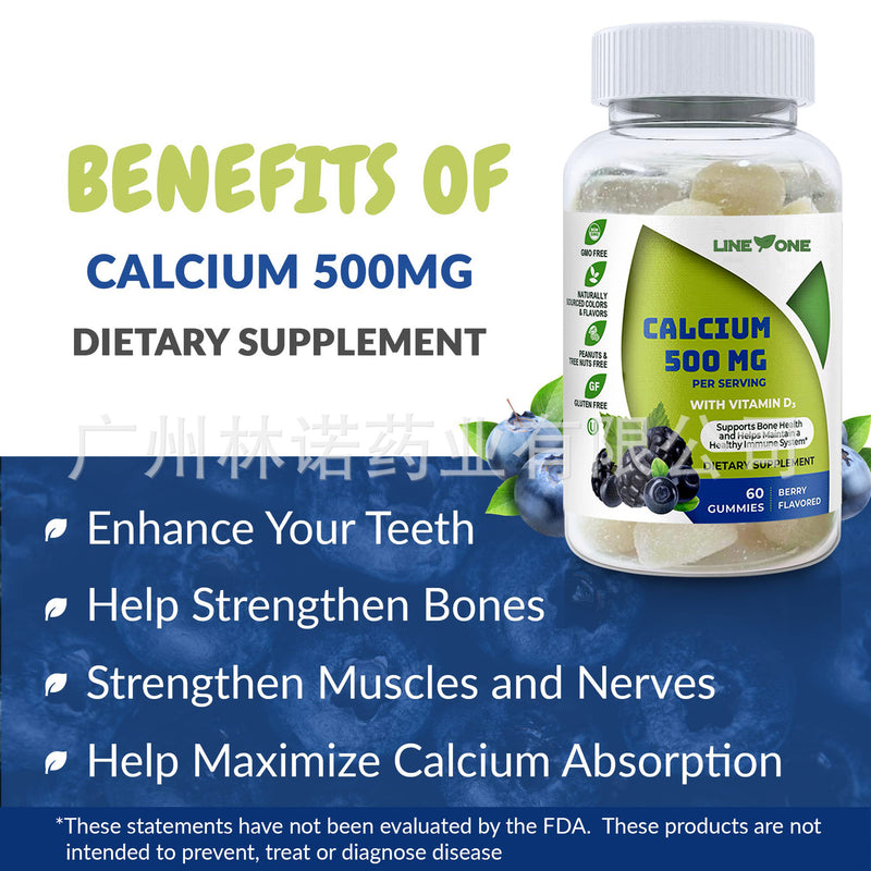 Calcium Gummies with Vitamin D3 (500mg, 1000IU) | Dietary Supplement for Bone, Teeth, and Immunity