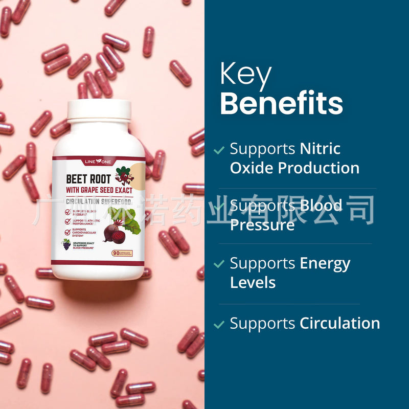 Beetroot Capsules with Grape Seed (90 capsules, 1850mg) | Dietary Supplement for Circulation, HBP, Cardiovascular, and Performance
