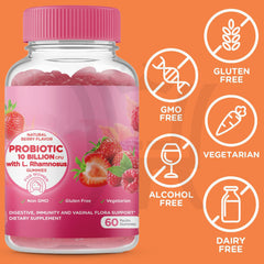 Probiotic Gummies for Women (10 billion CFUs) | Dietary Supplement for Gut, Vaginal Flora, Digestion, and Feminine Health