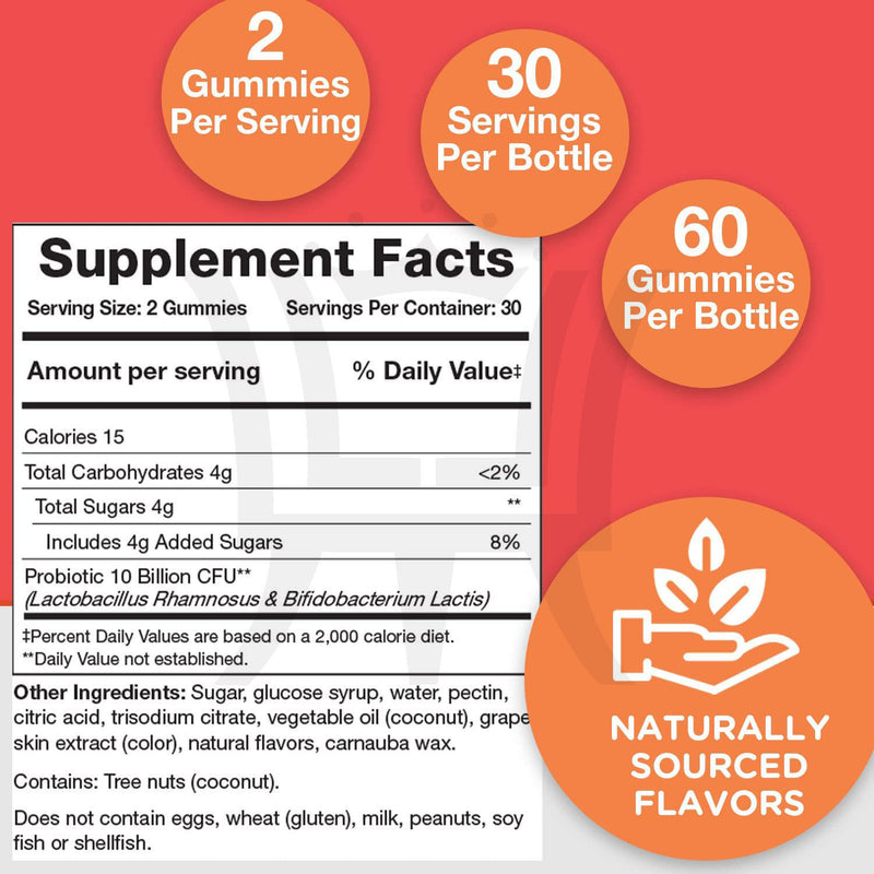 Probiotic Gummies for Women (10 billion CFUs) | Dietary Supplement for Gut, Vaginal Flora, Digestion, and Feminine Health