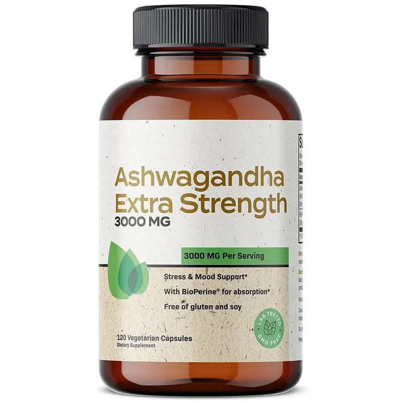Ashwagandha Extra Strength Capsules with BioPrene Black Pepper (120 capsules, 3000mg)
