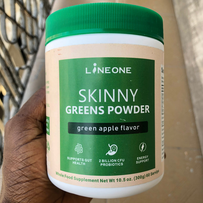 Skinny Greens Powder with Green Superfood, Fiber, Pre & Probiotic, Fruit & Vegetable, Antioxidant Beauty, Digestive Enzyme and Adaptogenic Blends (300g size, 60 servings)