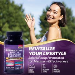 14-in-1 Resveratrol Blend Capsule — Resveratrol, Fisetin, Berberine, Quercetin, Grape Seed, Milk Thistle, Green Tea, NAD+, Noni, NAC, Blueberry, Alfalfa, Pomegranate, and Acai