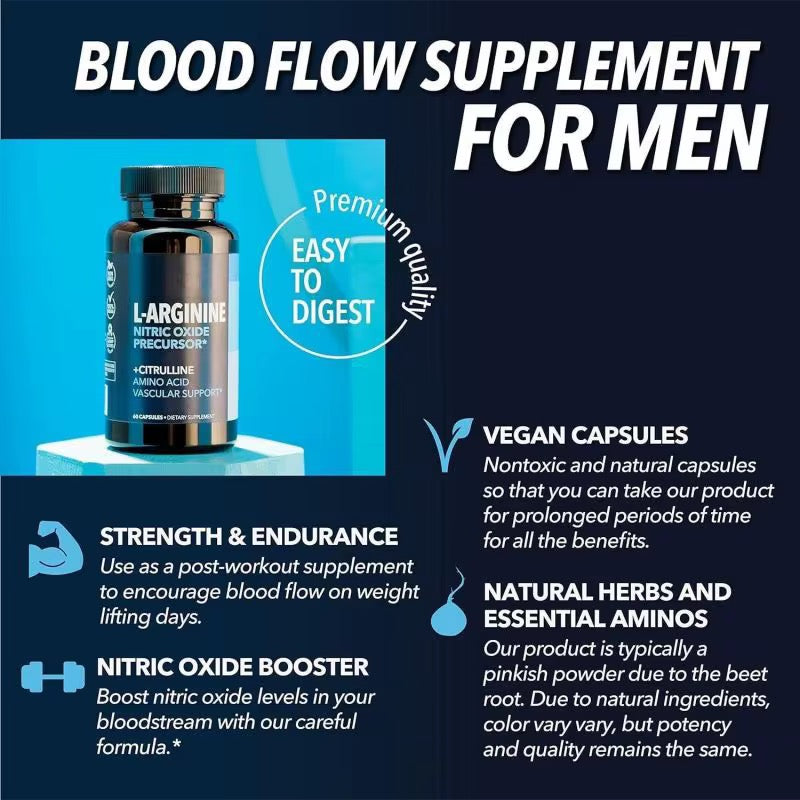 L-Arginine Capsules with L-Citrulline and Beet Root | Dietary Supplement for Strength, Blood Flow, Endurance, Stamina, and Muscle Growth