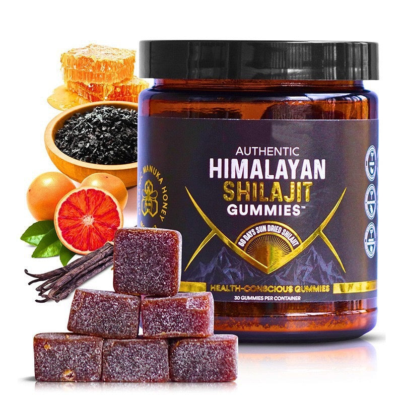 Authentic Himalayan Shilajit Gummies with Manuka Honey (Zero Sugar, 30 gummies) | Dietary Supplement for Energy, Stamina, Cognitive Function, Skin, and Bone Health