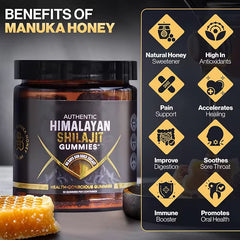 Authentic Himalayan Shilajit Gummies with Manuka Honey (Zero Sugar, 30 gummies) | Dietary Supplement for Energy, Stamina, Cognitive Function, Skin, and Bone Health