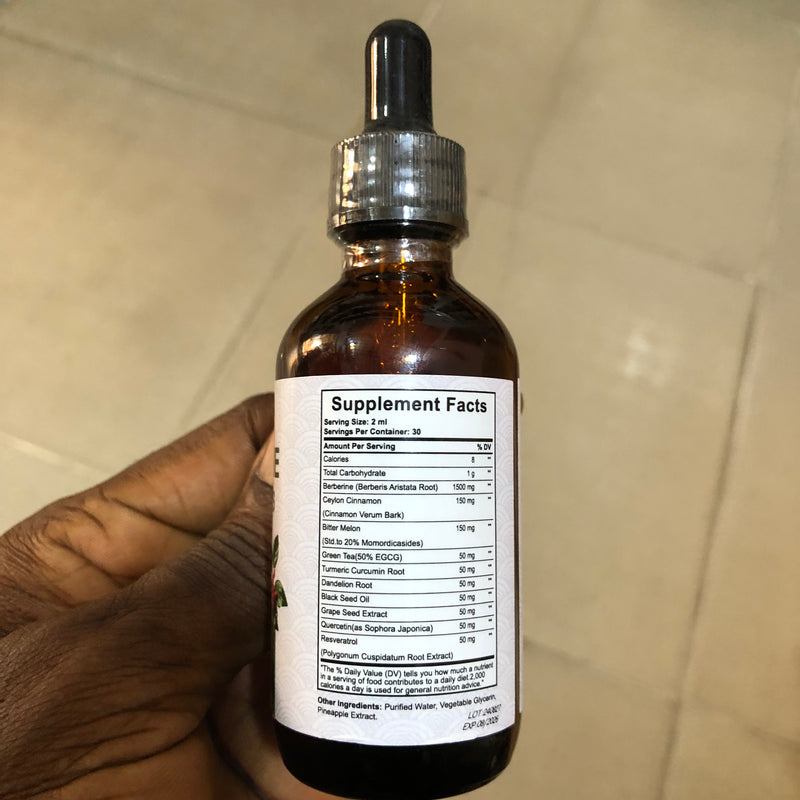 GINAX Berberine Liquid Drops with Ceylon Cinnamon and Bitter Melon (60ml, 1500mg Berberine)