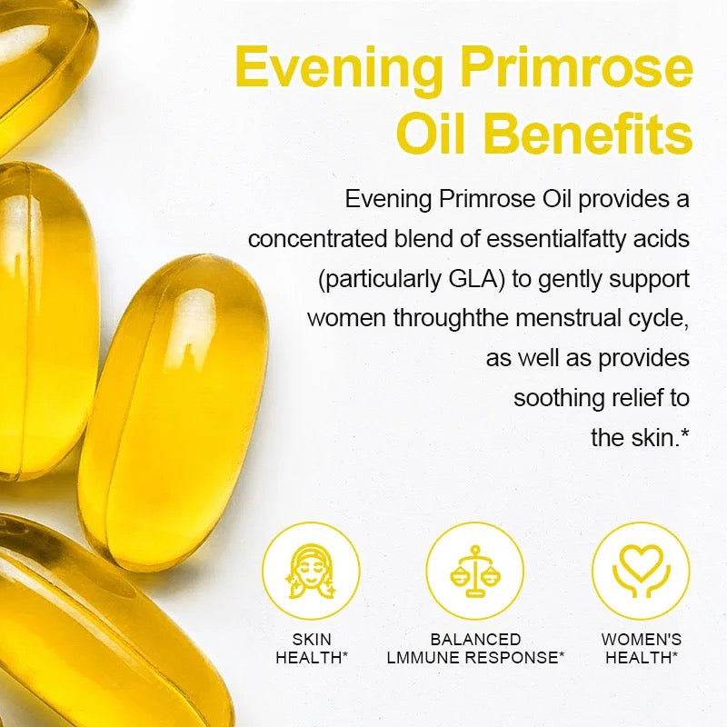 Evening Primrose Oil Capsule (90 softgels, 1300mg) | Dietary Supplement for Hormonal Balance, PMS, Skin and Joint Health