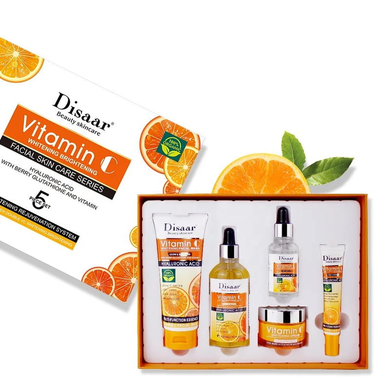 DISAAR 5-in-1 Vitamin C Skin Care Set: Face Wash, Face Toner, Eye Cream, Face Serum, and Body Cream