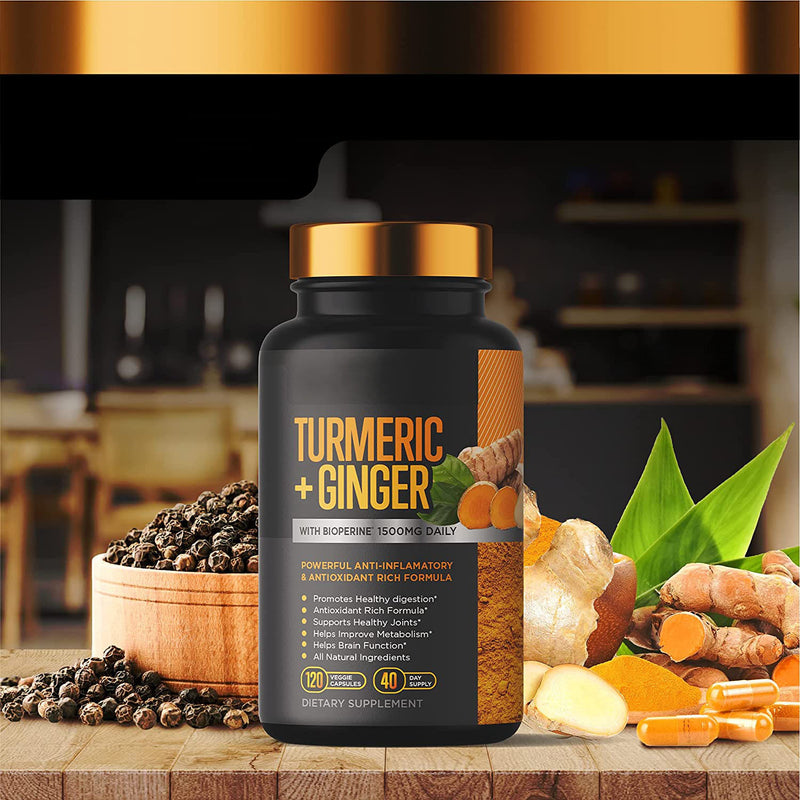 GINAX Turmeric Curcumin Capsules with Ginger and Black Pepper (120 capsules, 1965mg)