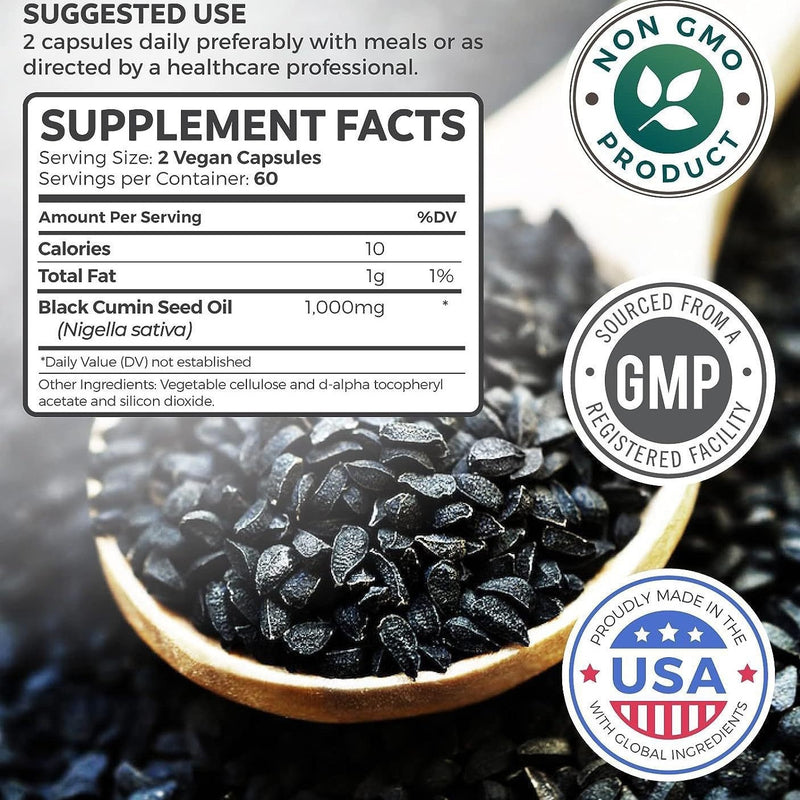 GINAX Black Seed Oil Capsules (120 softgels, 1000mg) | Dietary Supplement for Heart, Blood Sugar, Respiratory, Skin, Digestion, and Immunity