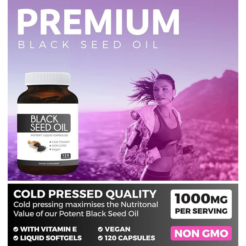 GINAX Black Seed Oil Capsules (120 softgels, 1000mg) | Dietary Supplement for Heart, Blood Sugar, Respiratory, Skin, Digestion, and Immunity