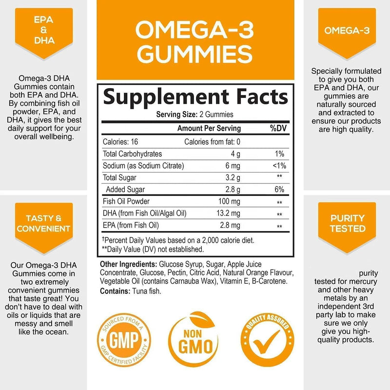 Omega-3 Fatty Acids Gummies with DHA and EPA | Dietary Supplement for Heart, Brain, Eye, and Inflammation