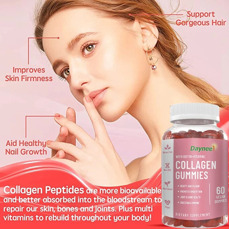 Collagen Gummies with Biotin and Vitamin C | Dietary Supplement for Skin, Hair, Bone, Joint and Nail Care