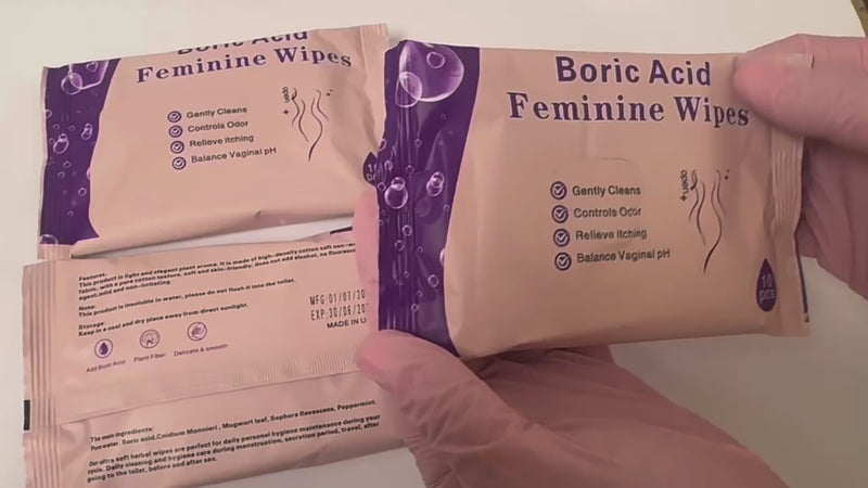 Boric Acid Feminine Wipes (10 pieces) | Yoni Wipes for Vaginal Odor, Itching, pH Balance