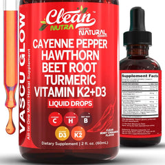 CLEAN NUTRA Cayenne Pepper Drops with Hawthorn, Vitamin D3+K2, Beet Root, Ceylon Cinnamon, and Turmeric