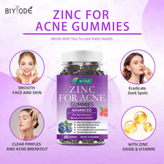 BIYODE Zinc for Acne Gummies | Dietary Supplement for Pimples, Dark Spots, and Acne Breakout