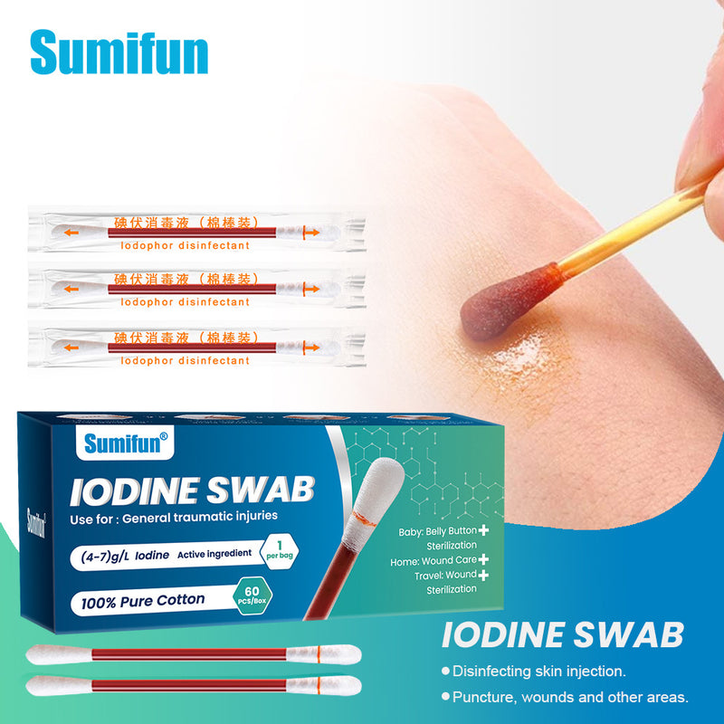Iodine Swab (60 pieces) | Iodine Solution for Wound Sterilization, Wound Care, and Baby's Belly Button Sterilization
