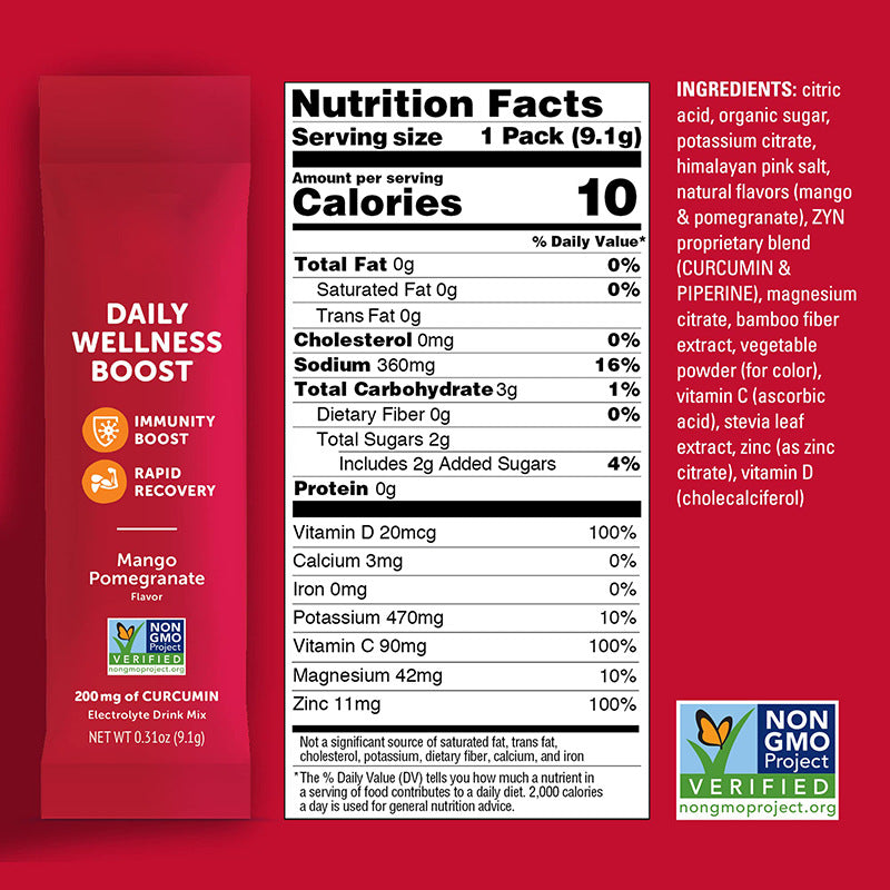 Hydration + Turmeric Electrolyte Drink Mix with Vitamins C & D and Zinc