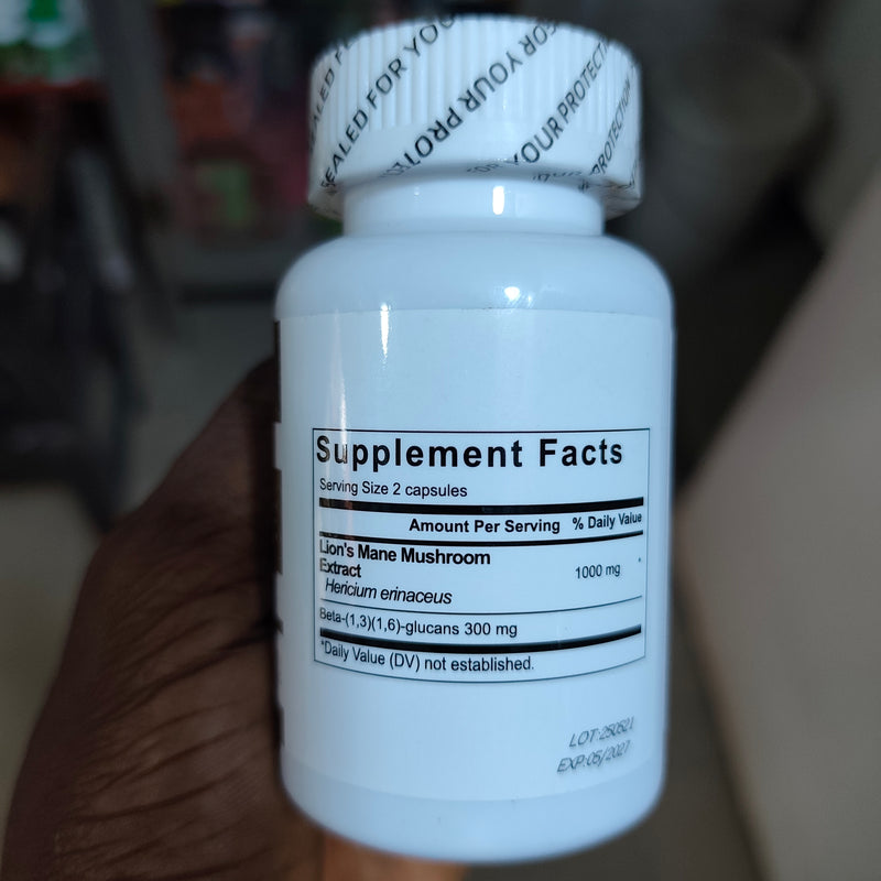 Lion’s Mane Mushroom Capsules with Beta-Glucans (1300mg) | Dietary Supplement for Brain, Cognition, Focus, and Nerve