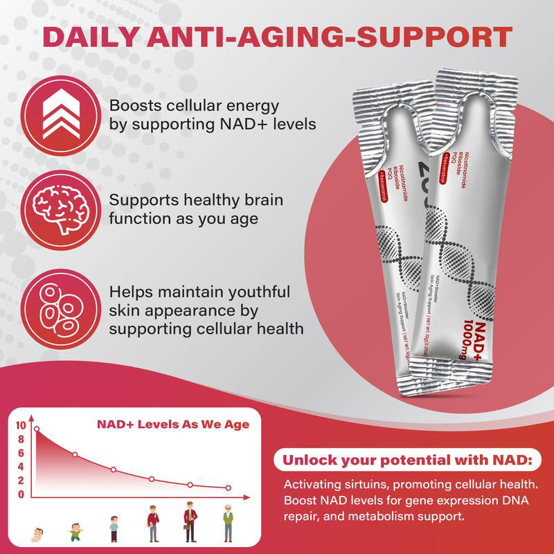 NAD+ (Nicotinamide Riboside) Drink with Quercetin, Resveratrol, and PQQ (30 sachets, 1000mg)