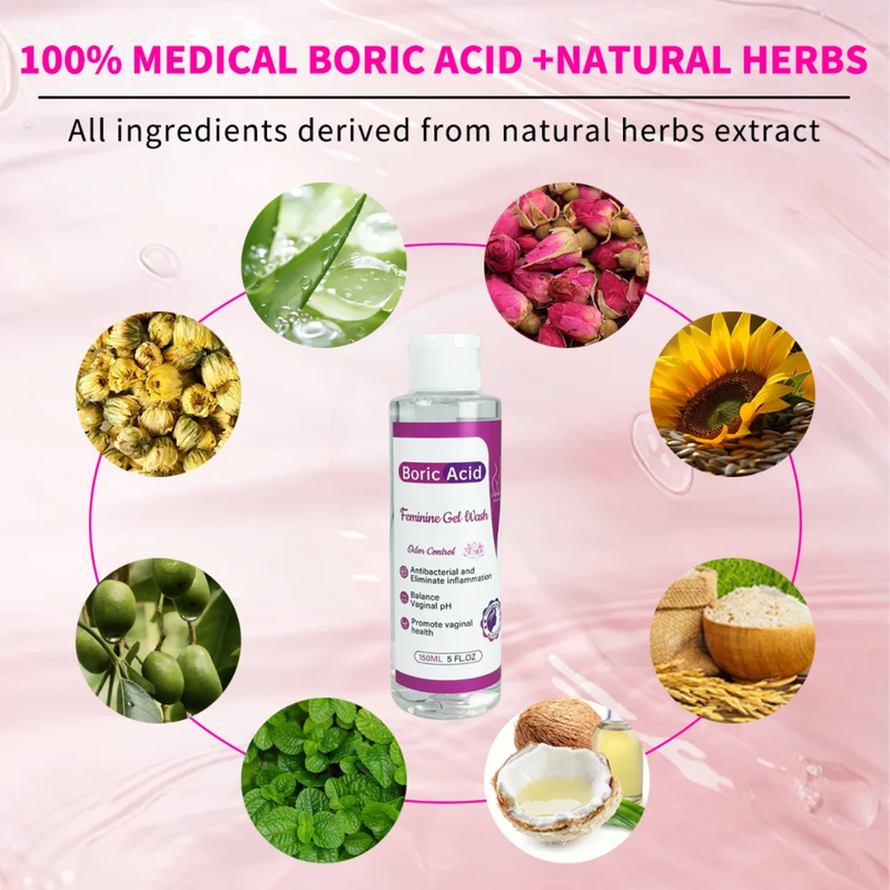 Boric Acid Feminine Gel Wash (150ml) | Yoni Wash for Antibacterial, pH Balance, and Vaginal Health