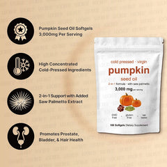 Pumpkin Seed Oil Capsule with Saw Palmetto (180 softgels, 3000mg Pumpkin Seed Oil, 300mg Saw Palmetto)