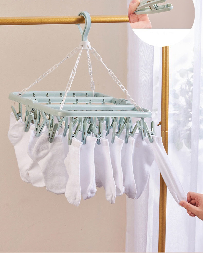 Multifunctional, Foldable and Space-Saving Laundry Hanger (32 pegs) | Plastic and Rotating Hanging Drying Rack