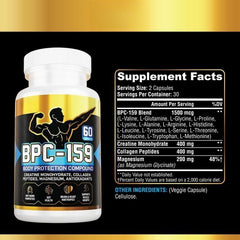 BPC-159 Capsules with Creatine Monohydrate, Collagen and Magnesium Glycinate (1500mcg BPC-159 blend, 400mg creatine monohydrate, 400mg collagen peptides)