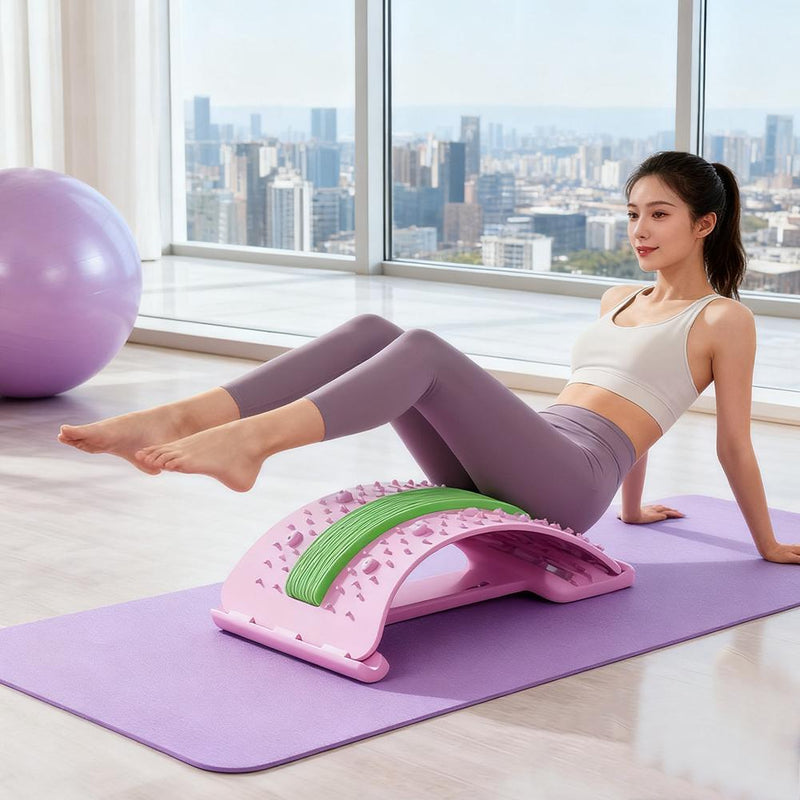 Adjustable Lumbar Stretcher for Back Pain Relief | 3-Level Back Stretcher, Lumbar Traction, and Lower Back Massage Board