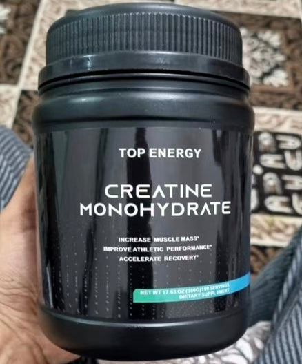 TOP ENERGY Creatine Monohydrate Powder (500g size, 5000mg creatine, Unflavored) | Dietary Supplement for Strength, Performance, Growth, Cognition, and Energy