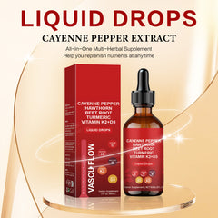 VASCU FLOW Cayenne Pepper Liquid Drops with Hawthorn, Beet Root, Turmeric, and Vitamins K2 & D3 (60ml)