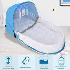 Portable and Foldable Baby Travel Bed with Mosquito Net and Toys (0-12 months, Grey) | Baby Crib and Storage Bag
