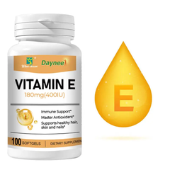 Vitamin E Capsule (100 softgels, 180mg) | Dietary Supplement for Skin, Immunity, Eye, Heart, and Antioxidant Protection