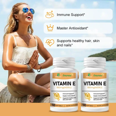 Vitamin E Capsule (100 softgels, 180mg) | Dietary Supplement for Skin, Immunity, Eye, Heart, and Antioxidant Protection