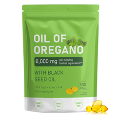 Oil of Oregano Capsules with Black Seed Oil (300 softgels, 6000mg oil of oregano, 200mg black seed oil)
