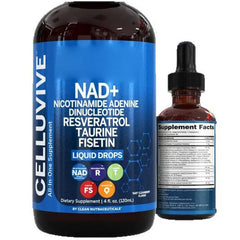 CELLUVIVE NAD+ Liquid Drops with Resveratrol, Taurine, Fisetin and Grape Seed (120ml, 30 servings) | Dietary Supplement for Healthy Aging, Cellular Energy, and Hydration Balance