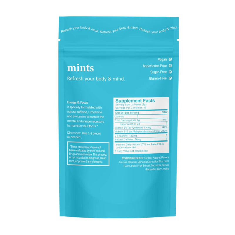 Energy & Focus Mints with L-Theanine, Caffeine, and B-Vitamins (90 mints, Peppermint flavor) | Nootropic Mints for Energy, Mood, Nerve, Focus, and Cognition