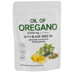 Oil of Oregano Softgels with Black Seed Oil (180 softgels, 6000mg oil of oregano, 200mg black seed oil)