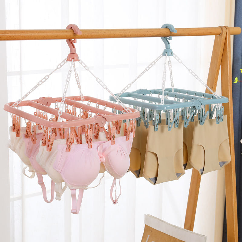 Multifunctional, Foldable and Space-Saving Laundry Hanger (32 pegs) | Plastic and Rotating Hanging Drying Rack