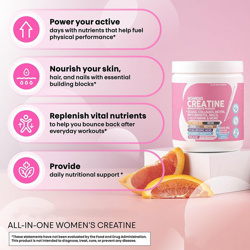 Women's Creatine Monohydrate Powder with BCAA, Collagen, Myo-Inositol, and Digestion Blend