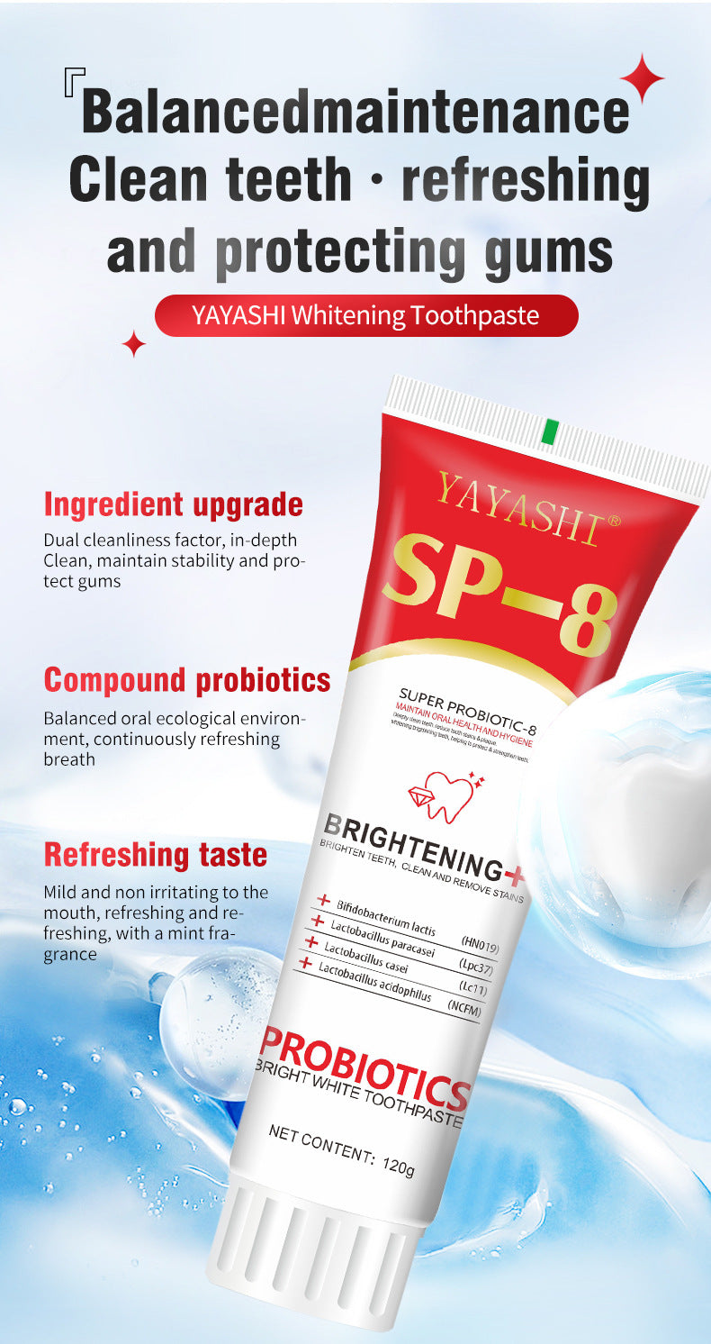 YAYASHI Super Probiotic-8 Toothpaste (120g) | SP-8 Toothpaste for Teeth Whitening, Stubborn Stains, Yellow Teeth, and Fresh Breath