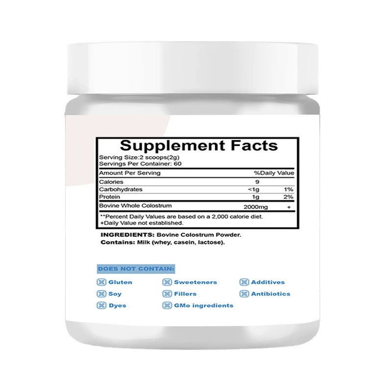 Colostrum Powder (120grams, 2000mg bovine colostrum, Unsweetened) | Dietary Supplement for Immunity, Tract Health, Muscle Recovery, and Energy
