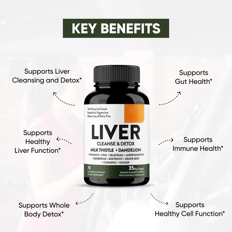 Liver Cleanse and Detox Capsules with Milk Thistle, Dandelion, Andrographis Paniculata, and Berberine (70 capsules, 250mg milk thistle)