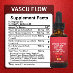 VASCU FLOW Cayenne Pepper Liquid Drops with Hawthorn, Beet Root, Turmeric, and Vitamins K2 & D3 (60ml)