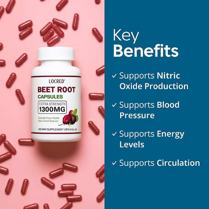 Beet Root Capsules (1300mg) | Dietary Supplement for Heart Health, Blood Circulation, and Nitric Oxide Support
