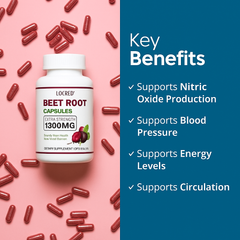 Beet Root Capsules (1300mg) | Dietary Supplement for Heart Health, Blood Circulation, and Nitric Oxide Support